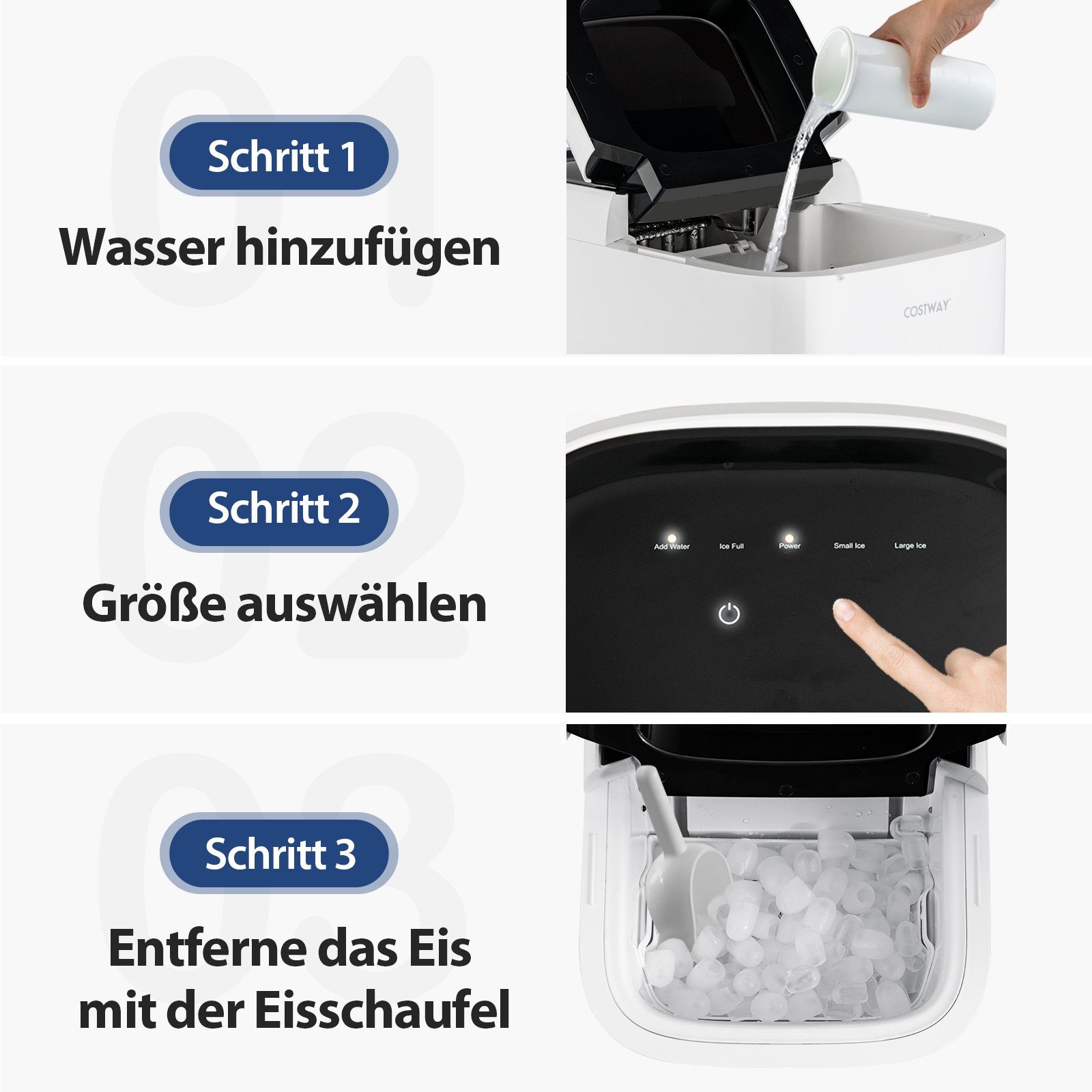 COSTWAY Eiswürfelmaschine, 9 Eiswürfel in 6-8 min, 15kg 24 H, 2L Wassertank
