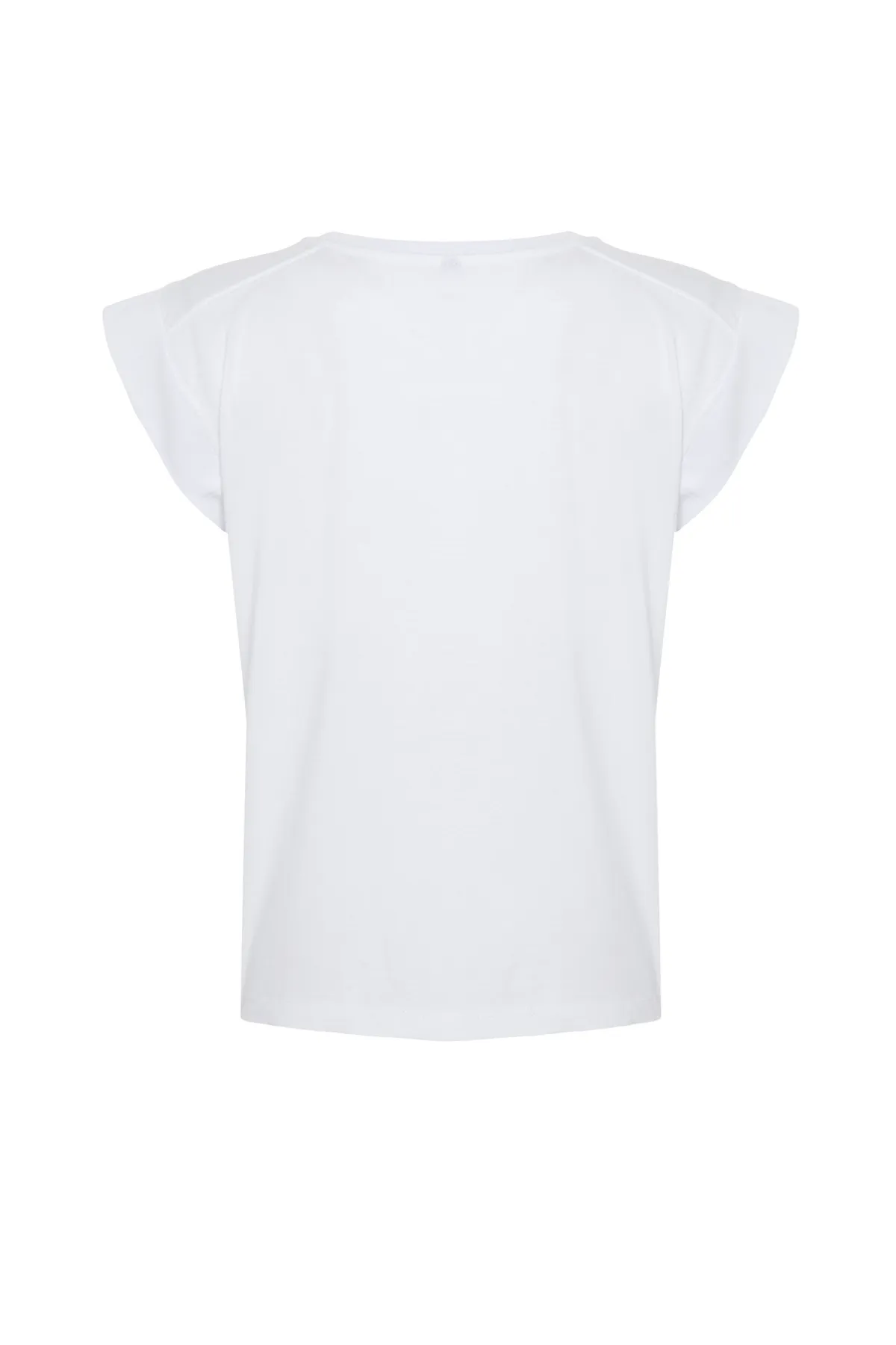 Trendyol Collection  Weißes, geripptes, detailliertes Basic-Strick-T-Shirt mit Mondärmeln TWOSS24TS00008