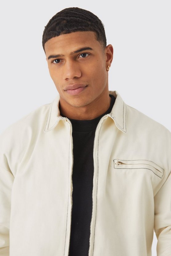 Kastiges Twill Overshirt mit Kontrast-Naht und Reißverschluss