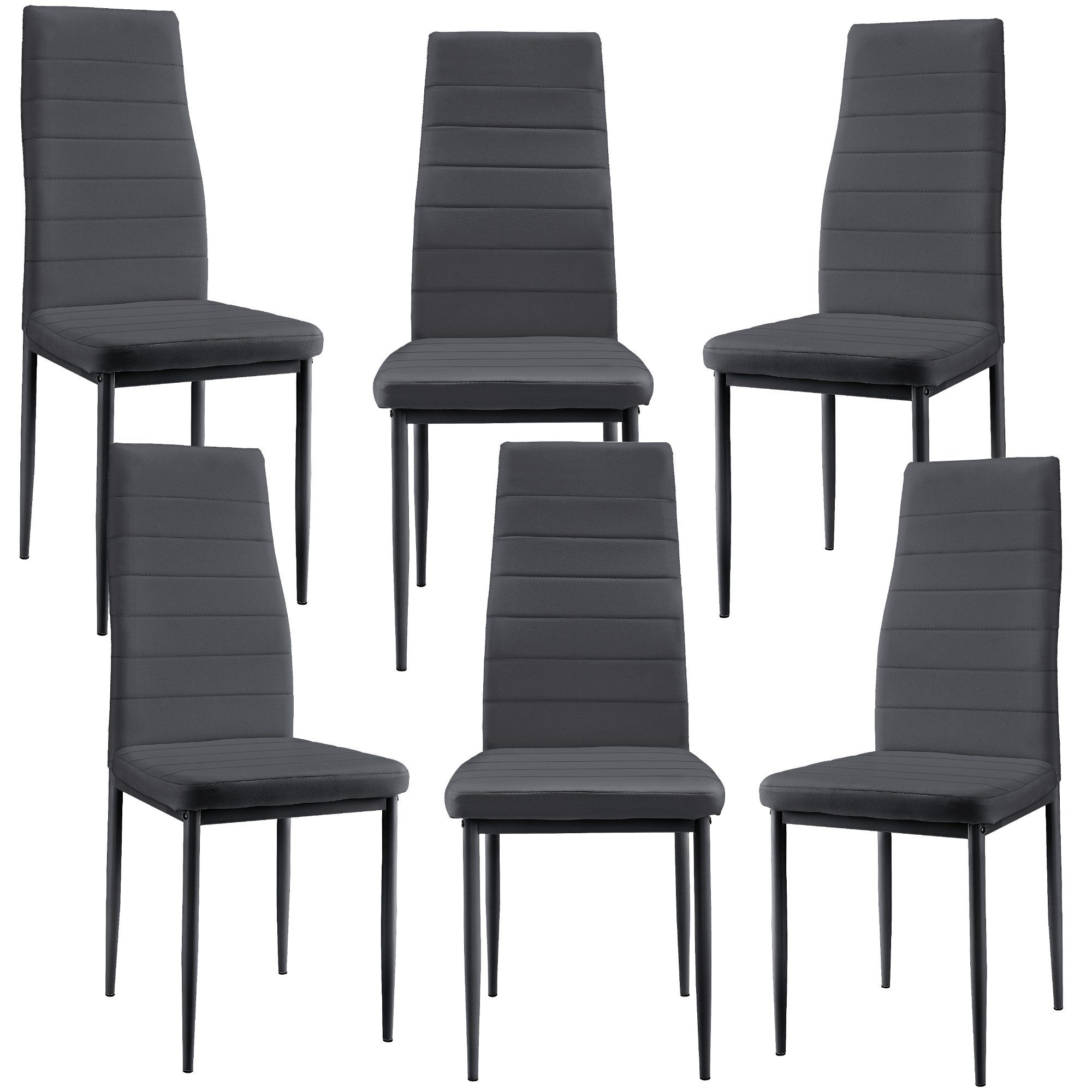 en.casa Essgruppe, (Set, 7-tlg., Esstisch mit 6 Stühlen), Bjerkvik 140x60cm Küchentisch Kunstleder Stühle schwarz/grau