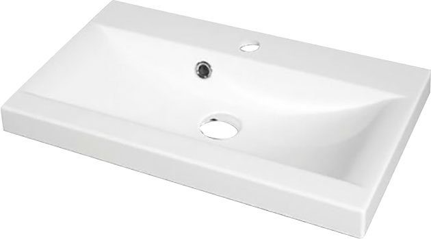 welltime Badmöbel-Set Canada, (Komplett-Set, 3-St., Fronten mit Wellenstruktur), Badmöbel mit Soft-Close, Spiegelschrank, Waschtisch mit Becken
