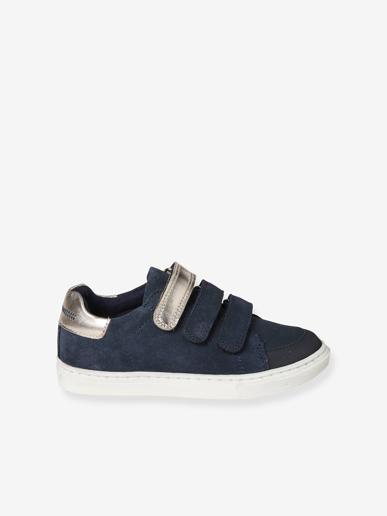 Baskets scratchées en cuir fille marine