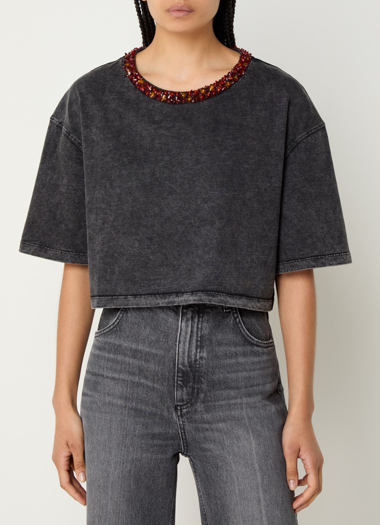 Sandro Cropped T-shirt with rhinestones and washed finish