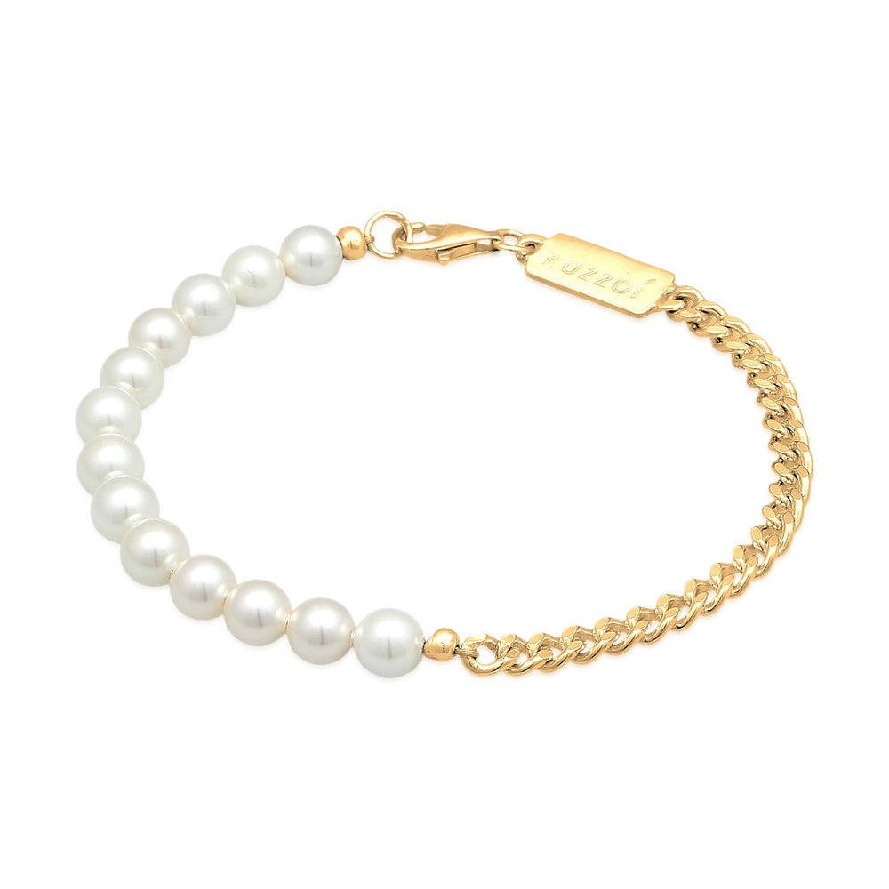 KUZZOI KUZZOI Bracelet Hommes tendance Massif avec perles de coquillage en argent sterli Bracelet