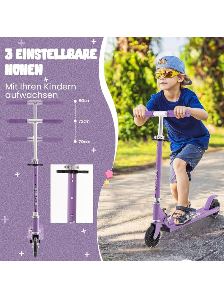COSTWAY Scooter mit LED-Räder ab 3 Jahren in Lila günstig kaufen 66 cm