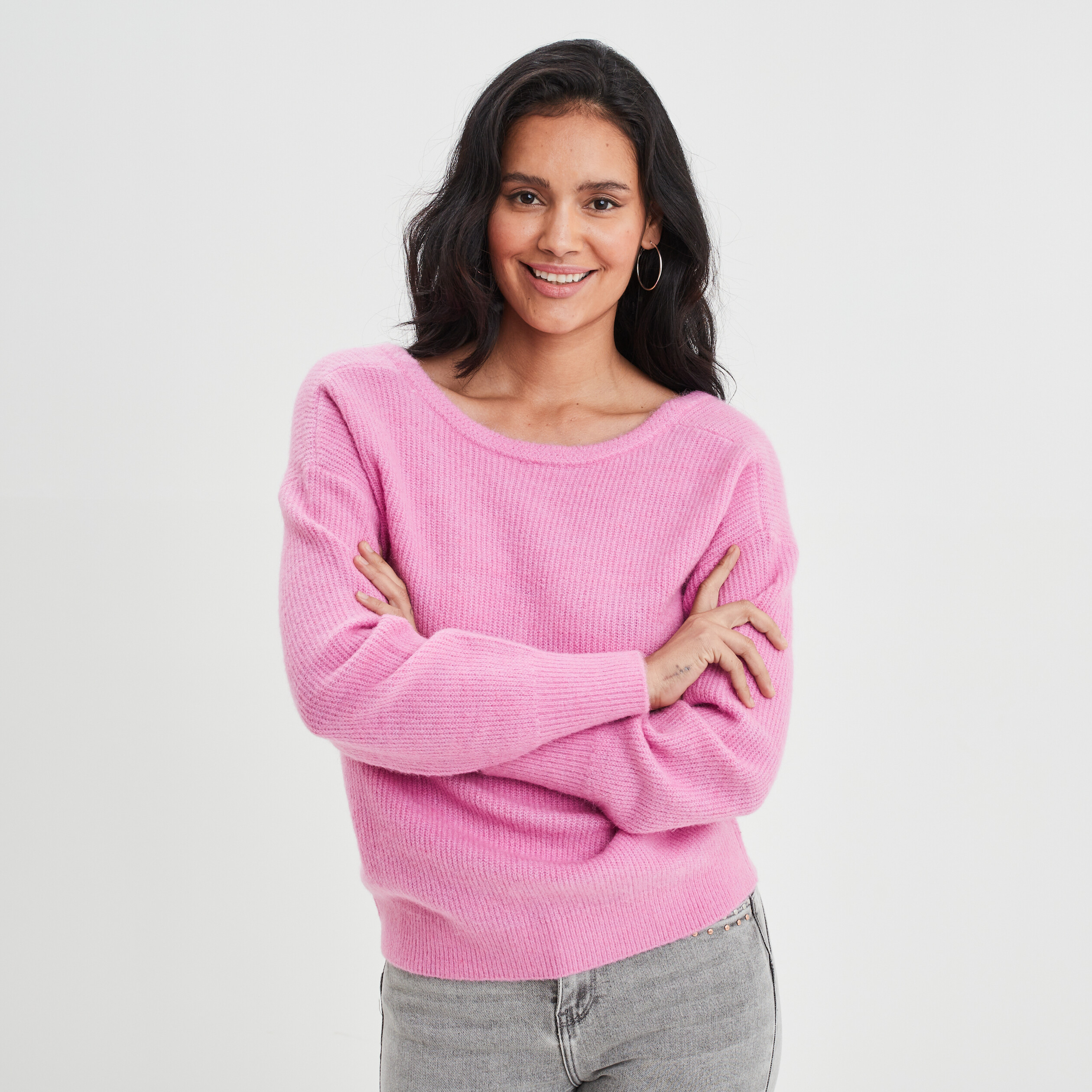 Pull réversible dos col en V rose femme | La Halle