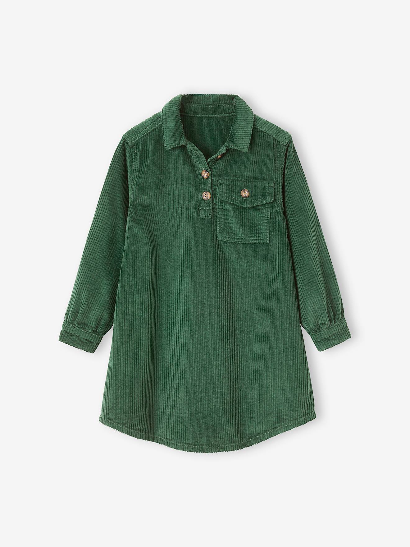 Robe chemise en velours côtelé fille vert anglais