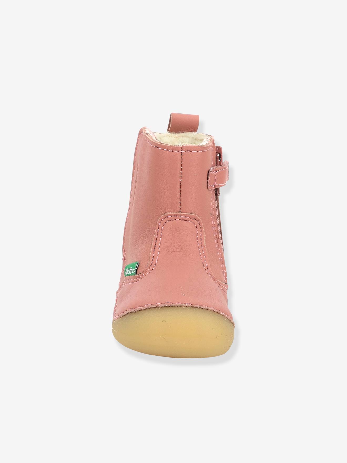 Boots cuir bébé fille Socool Cho KICKERS® 1ers pas rose antique