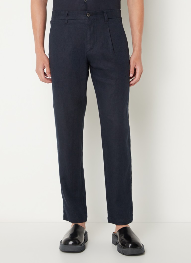 Pantaloni chino Marc O'Polo Osby din in, cu croială plisată și croială mulată