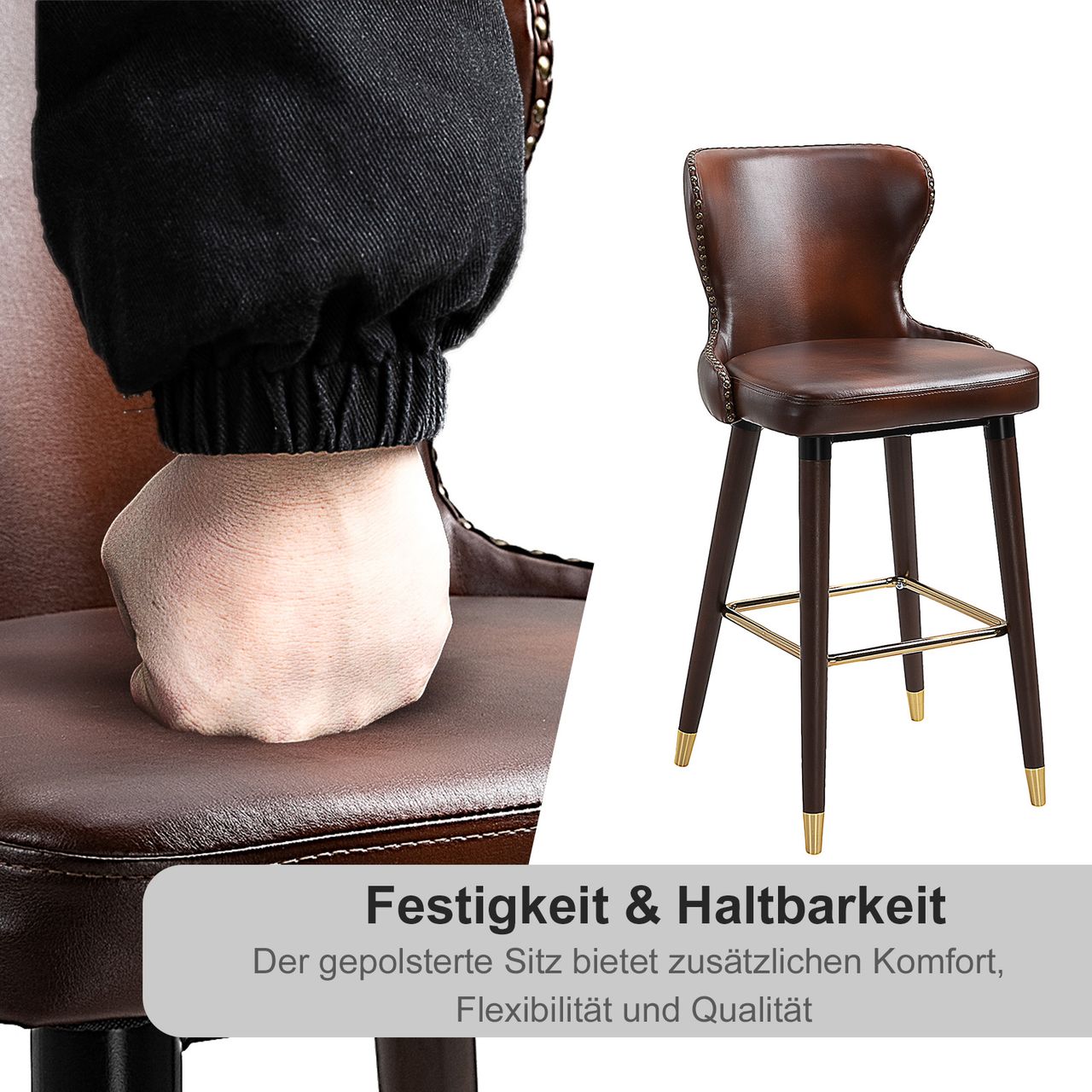 HOMCOM 2er-Set Barhocker Barstuhl Bistrohocker Esszimmerstuhl mit Fußstütze PU