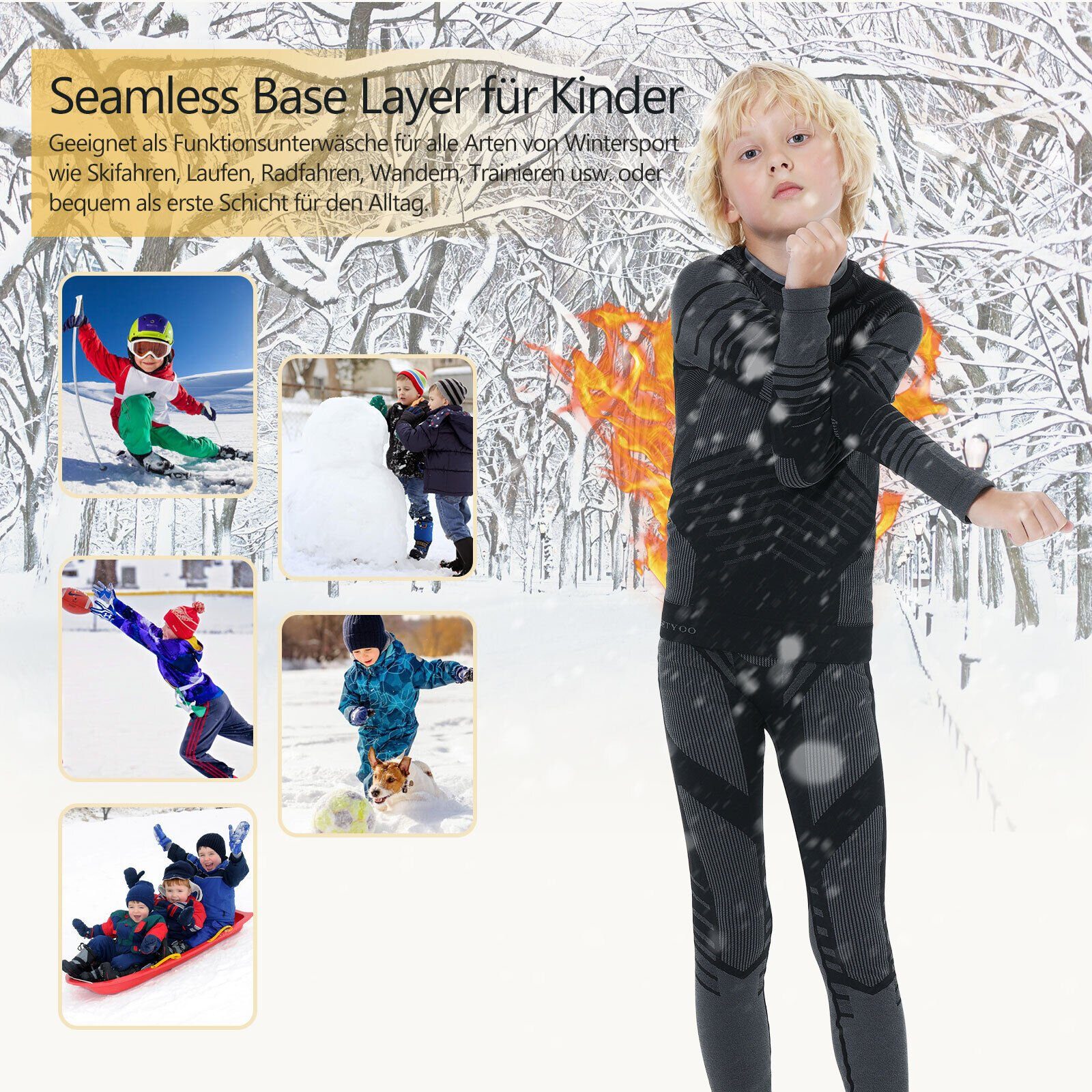 MEETYOO Thermounterhemd Kinder lange Unterhose (Jungen Mädchen Skiunterwäsche, Fleece Funktionswäsche) lange Unterhemd Unterhose