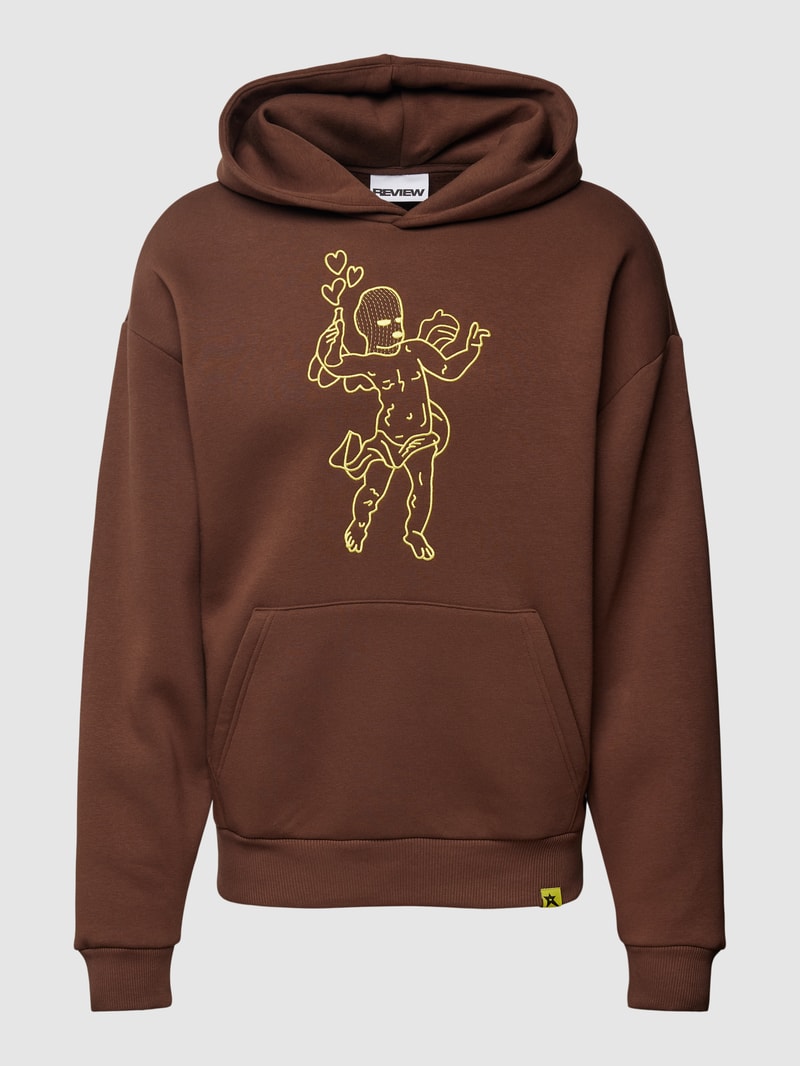 Hoodie mit Motiv-Stitching in dunkelbraun