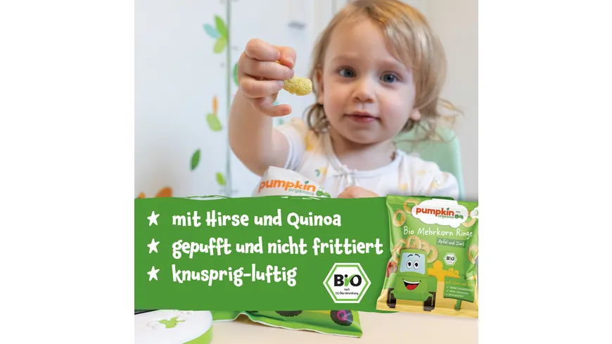 pumpkin organics Bio Mehrkorn Ringe mit Apfel & Zimt 20 g