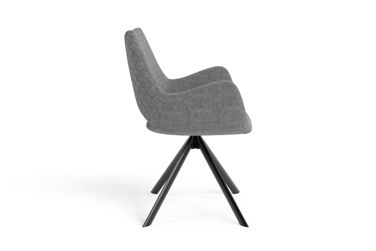 byLiving PORTLAND Stuhl mit Armlehnen, 2er-Set, Metallgestell schwarz pulverbeschichtet, Mikrofaser grau