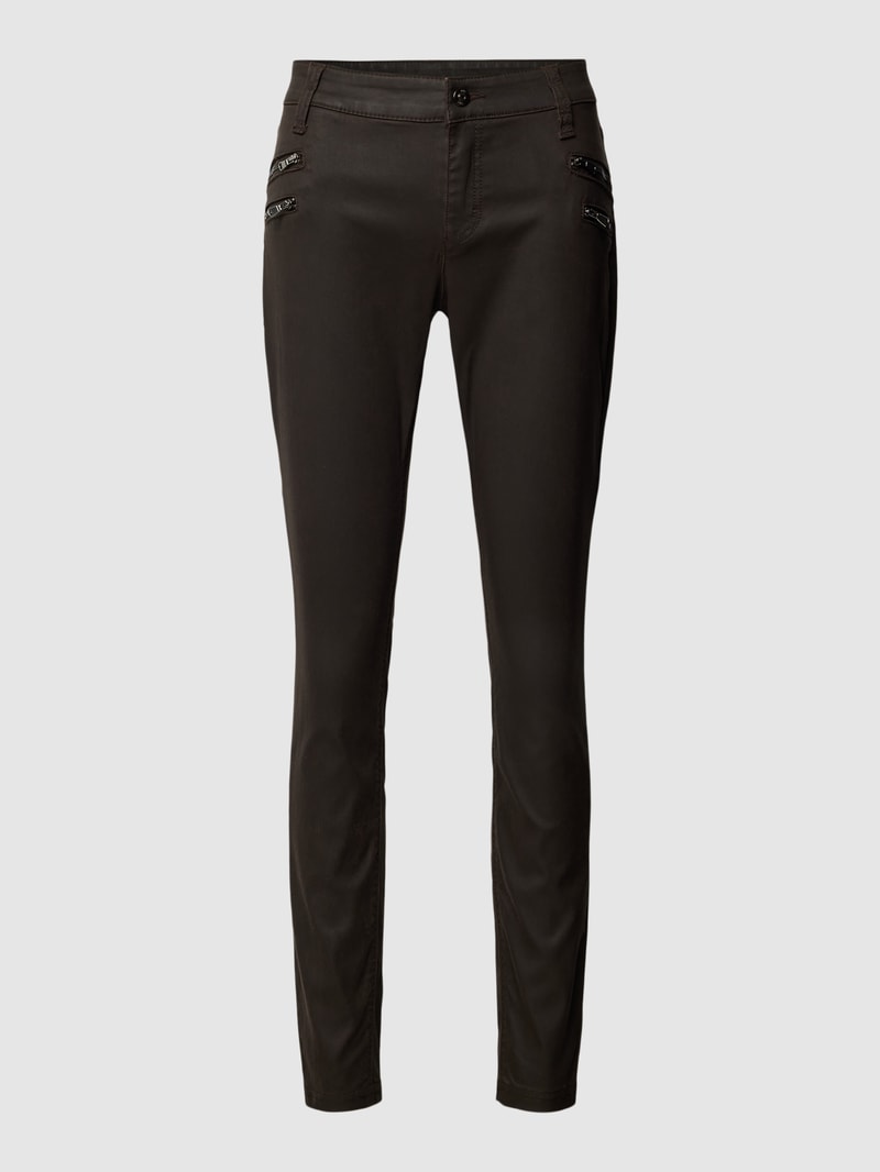Skinny Fit Jeans mit Reißverschlusstaschen in dunkelbraun