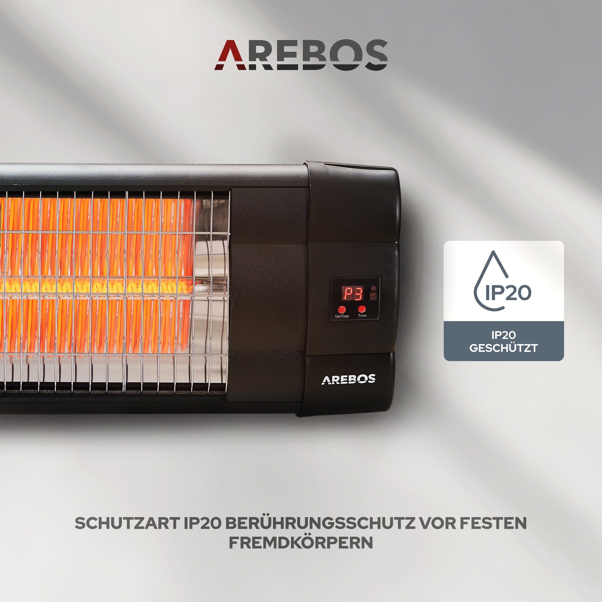 Arebos Heizstrahler 2.500 W Infrarot mit Fernbedienung, 3 Heizstufen, An der Wand befestigbar: Ja An der Decke anbringbar: Ja