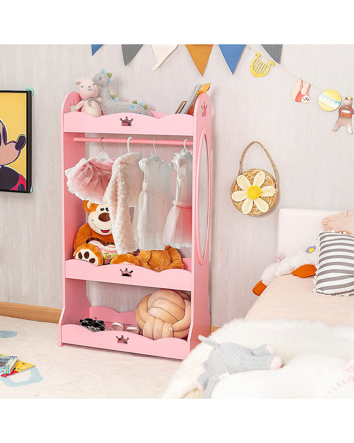 Kleiderschrank Kinder mit Spiegel 3 Ebenen