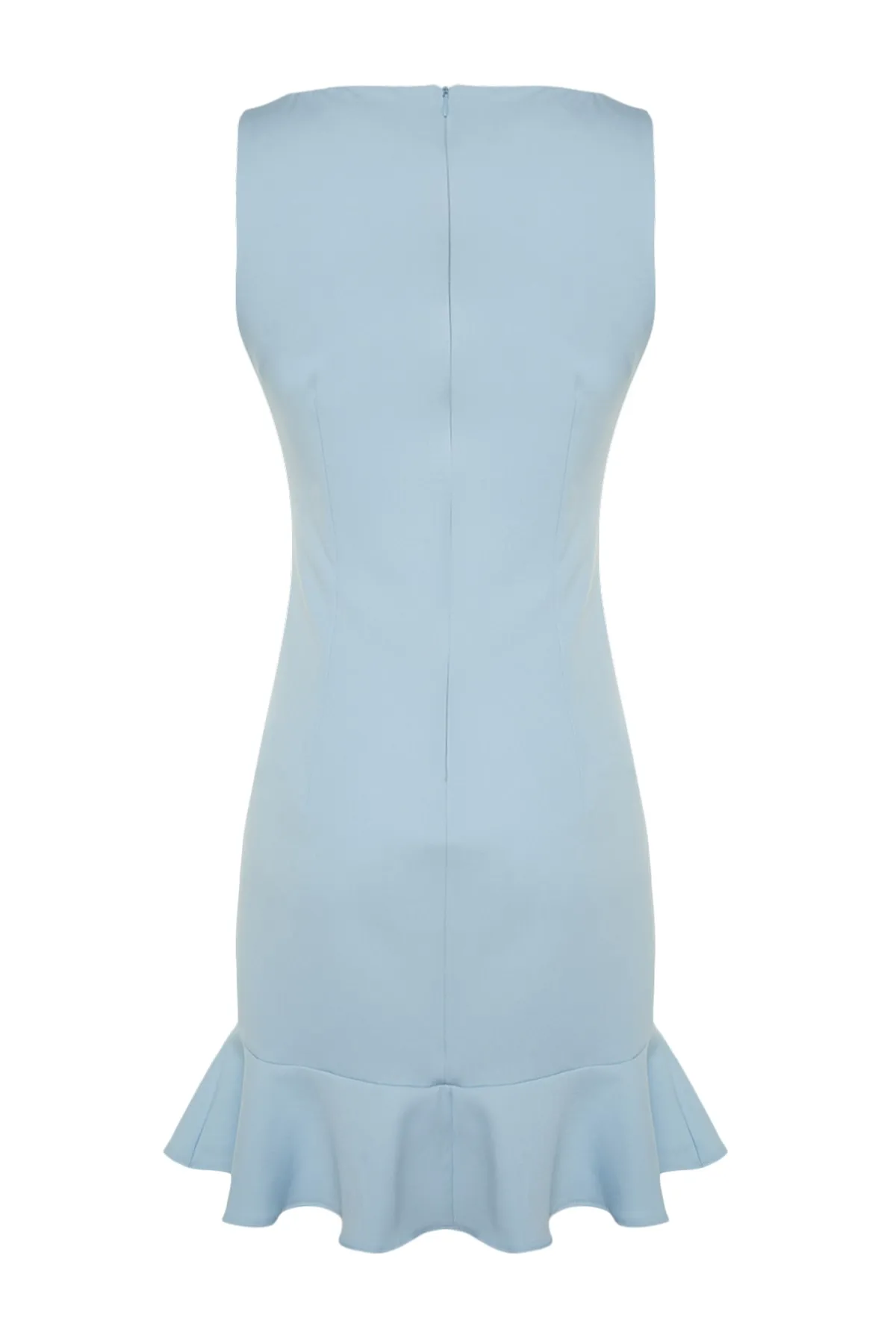 Trendyol Collection  Blaues, gewebtes Minikleid in A-Linie/Glockenform mit Rüschen und Knöpfen TWOSS23EL02259