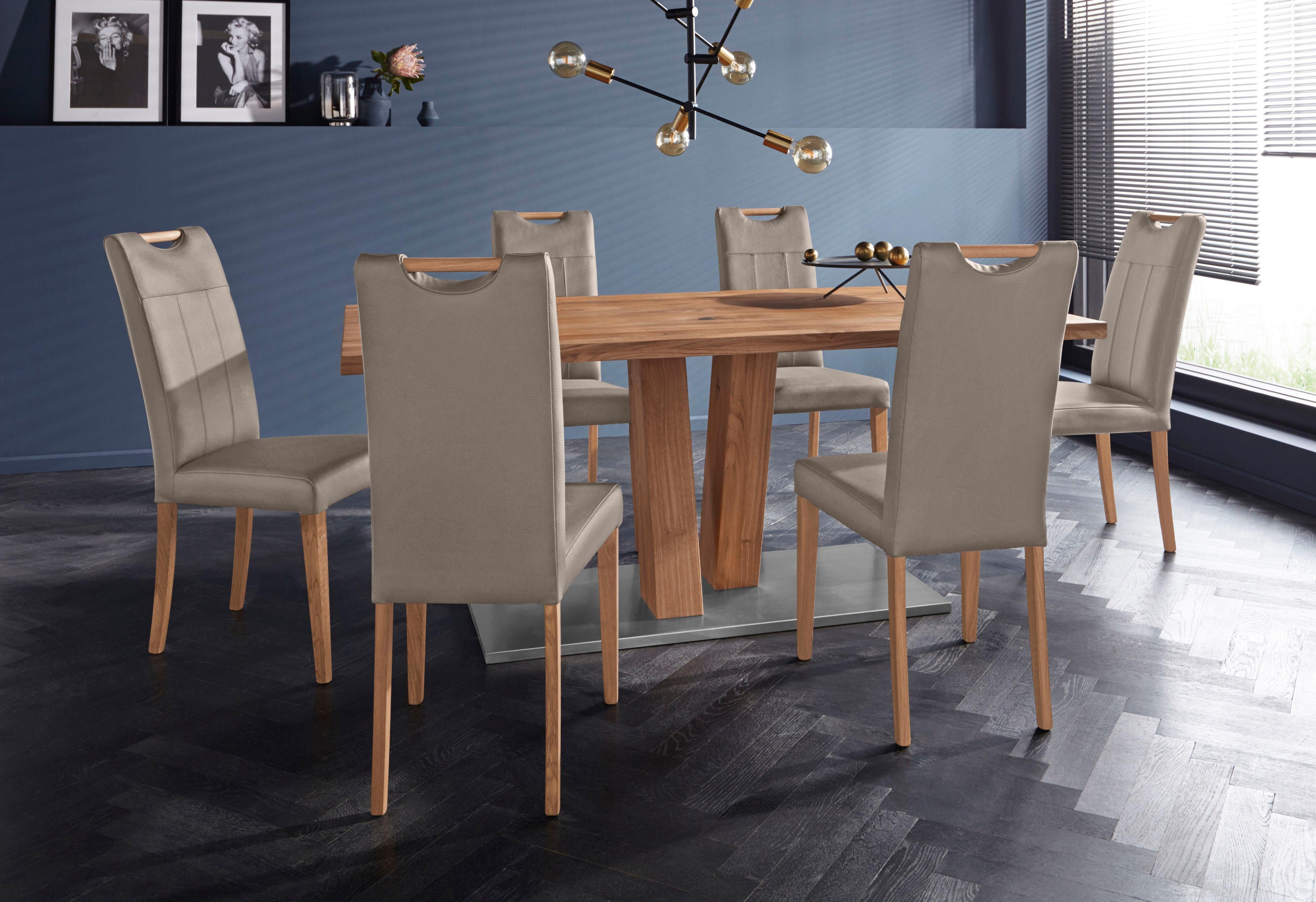 Home affaire 4-Fußstuhl Roberta (Set, 2 St), mit Bezug aus Echtleder und Gestell aus Eiche Massivholz