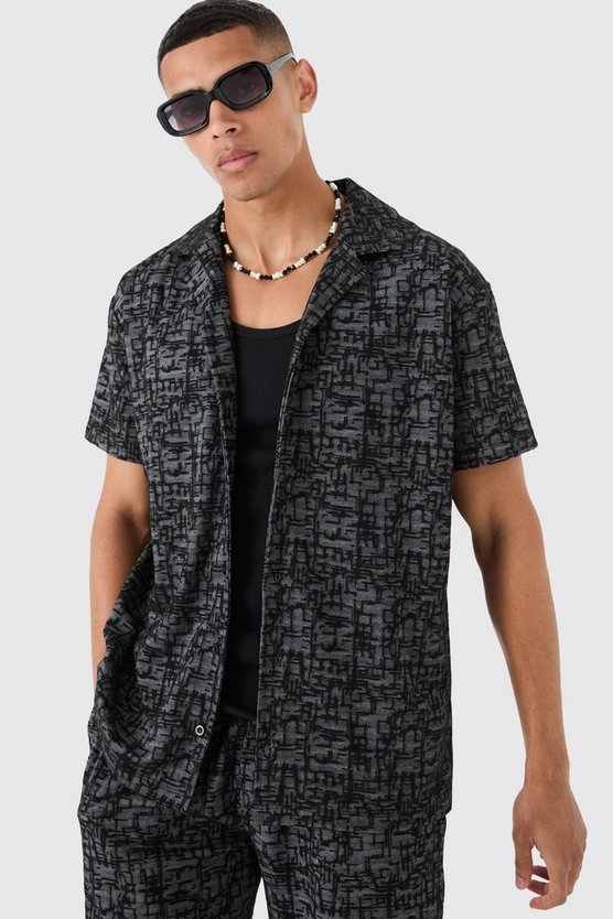 Oversize Denim Jacquard-Hemd & Shorts