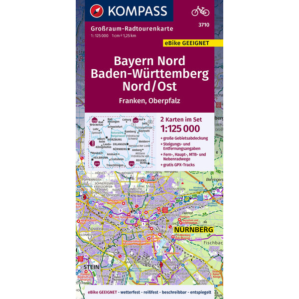 KOMPASS RADTOURENKARTE BAYERN NORD, BADEN-WÜRTTEMBERG - Fahrradkarte