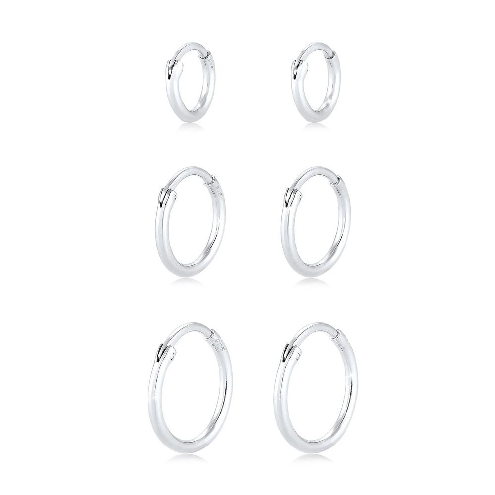 Elli Elli Boucles d'Oreilles Femmes Créoles Set Trio Basique Must-Have Tendance en Arg Boucles d'oreilles