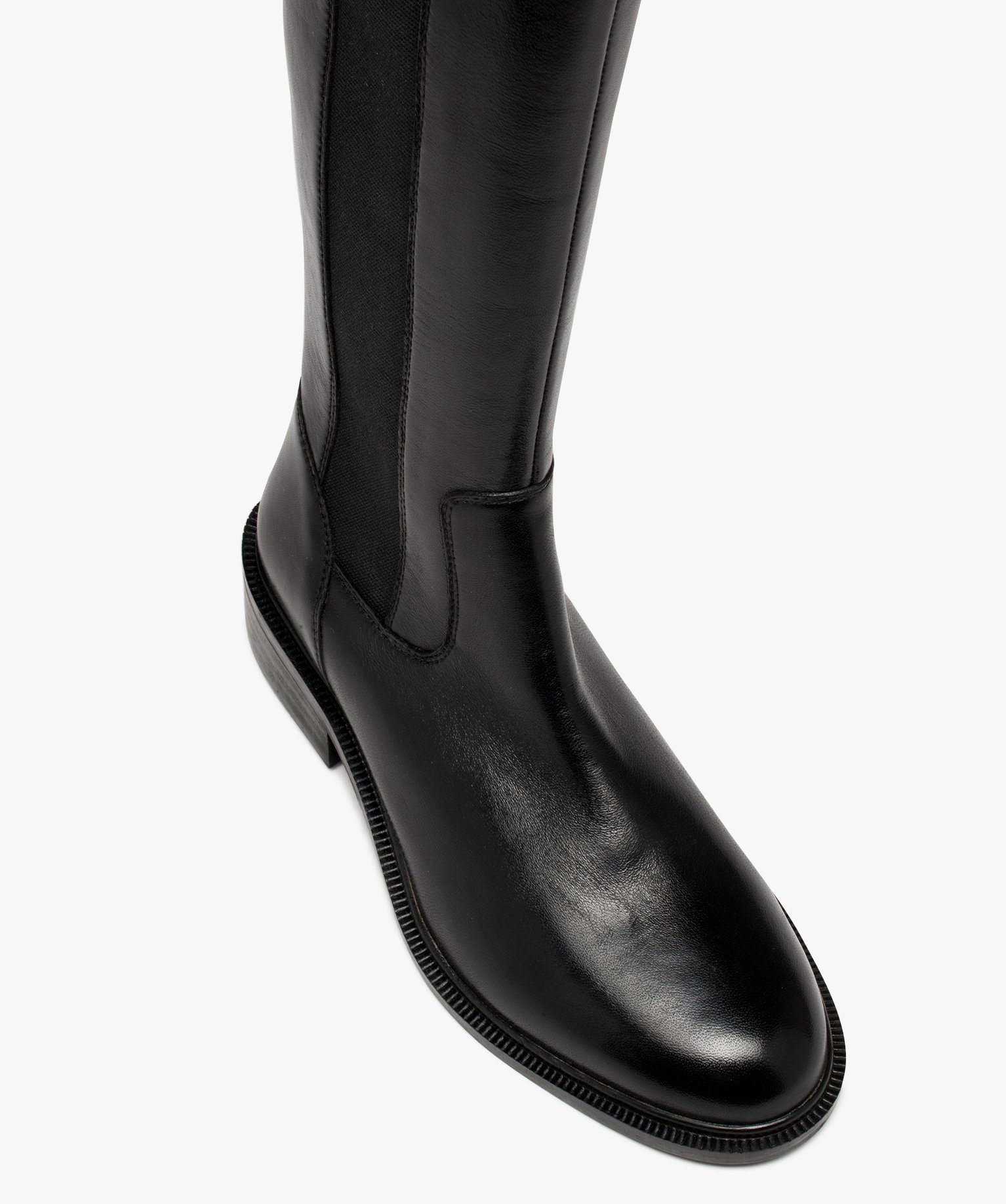 Bottes femme à talon plat en cuir uni et à zip - Taneo noir | GEMO