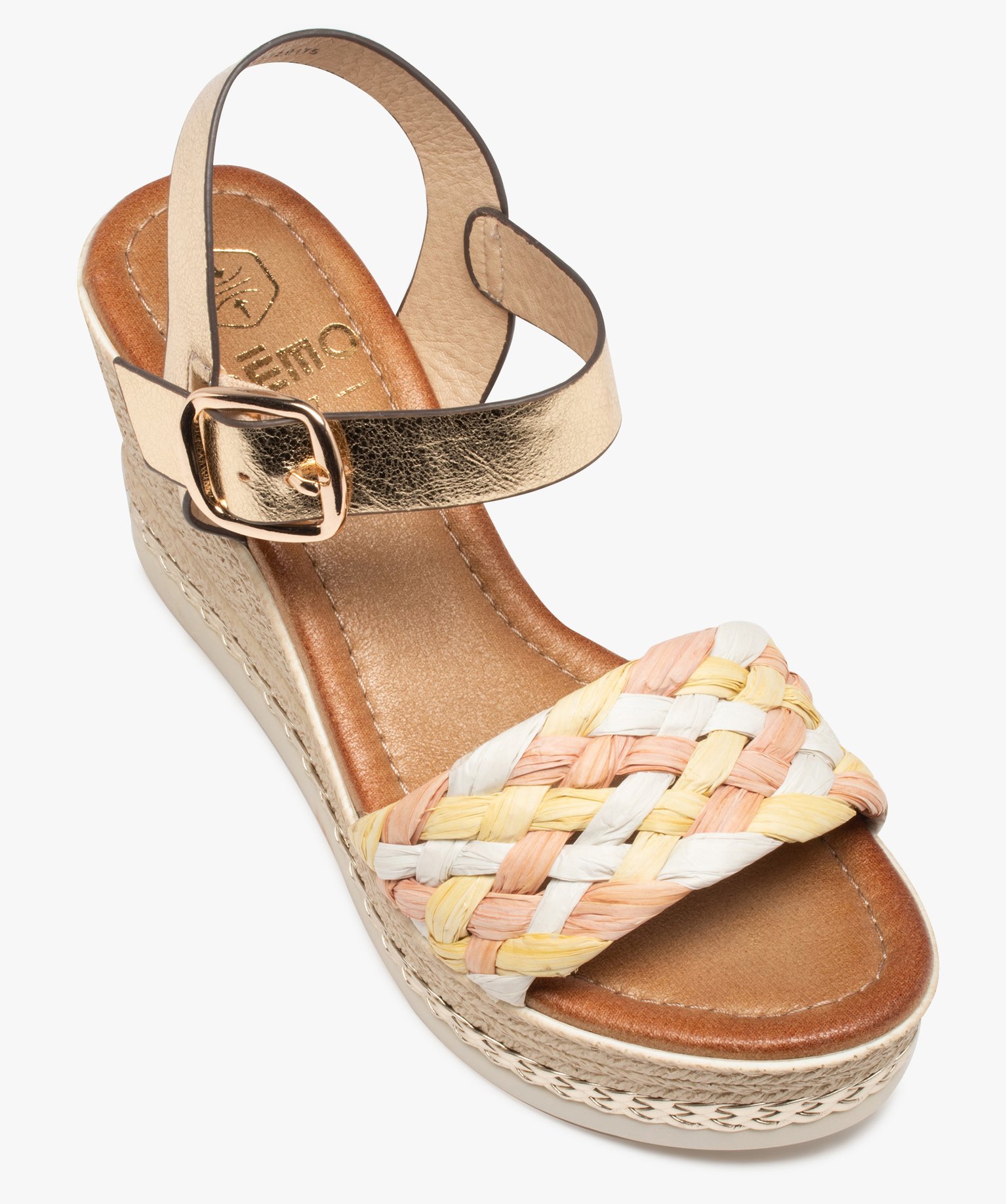 Sandales femme compensées à brides en fibre tressée multicolore | GEMO