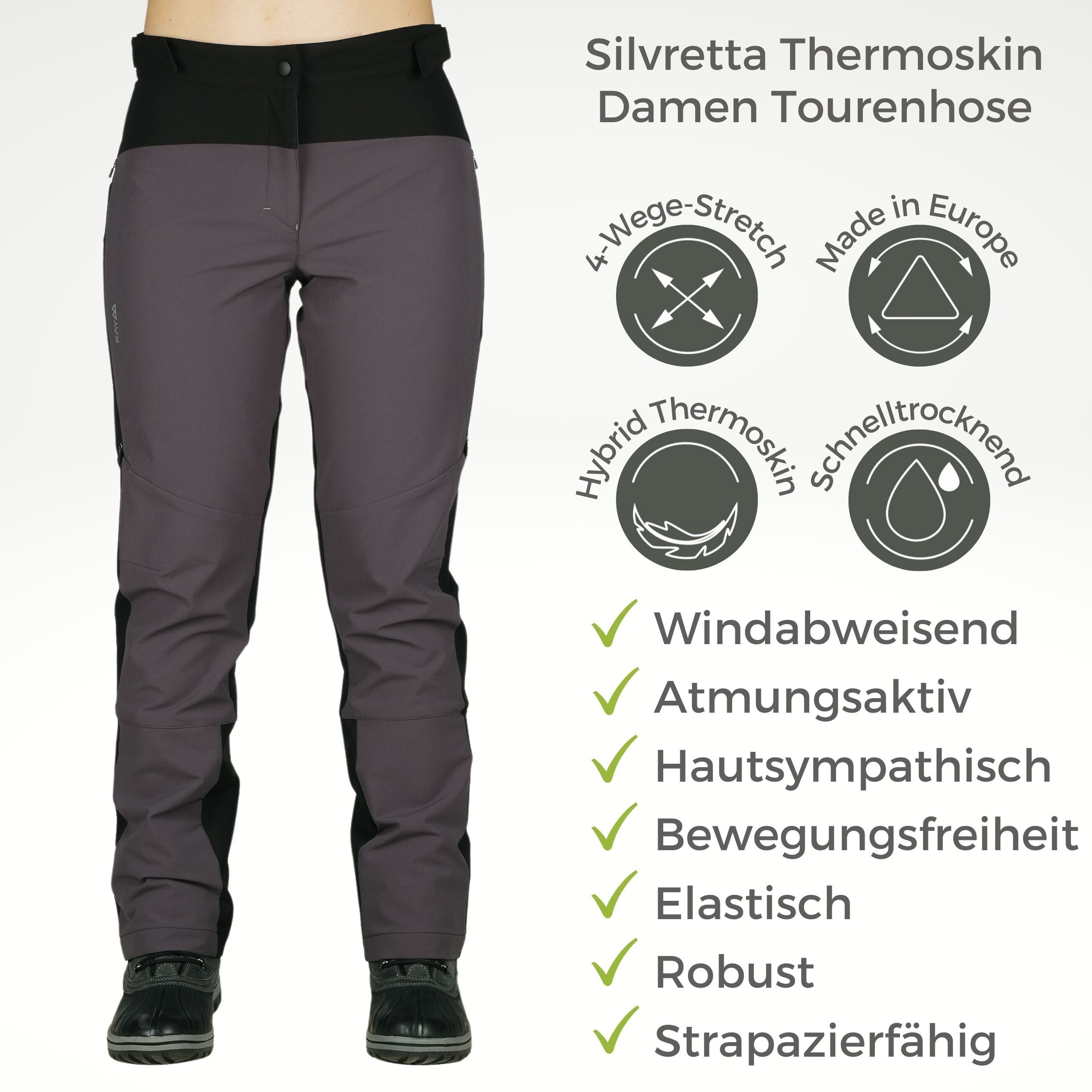 Kaymountain Trekkinghose Damen Wander Outdoor Hose Silvretta Thermoskin Touren Graphite 48