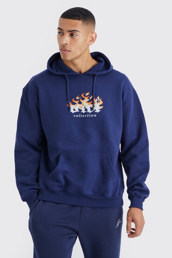 Oversize Hoodie mit Ofcl Flammen Print