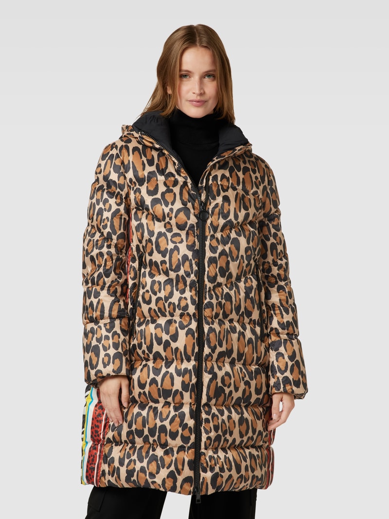 Daunenmantel mit Animal-Print in camel