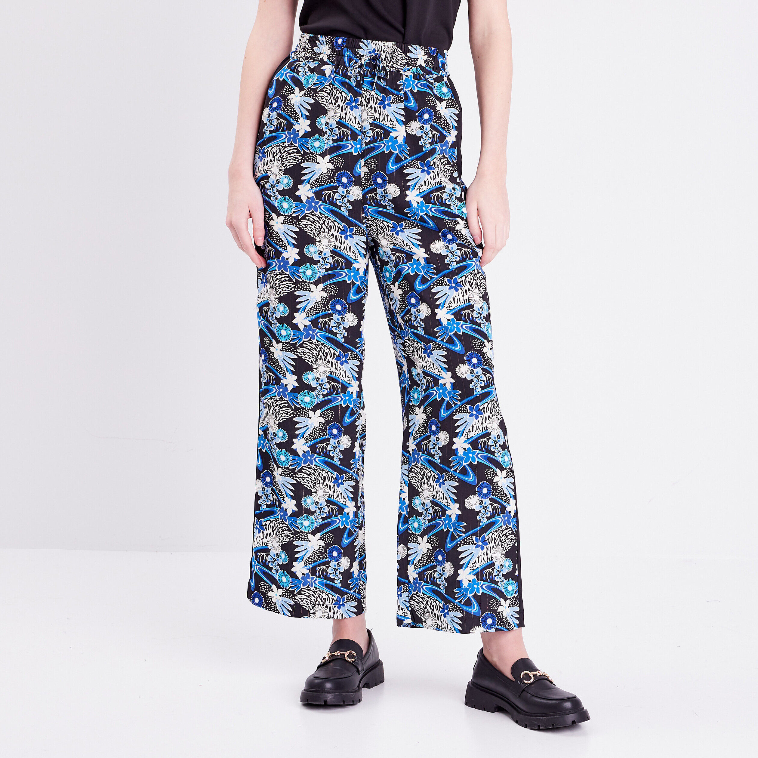 Pantalon large fluide noir femme | Cache Cache