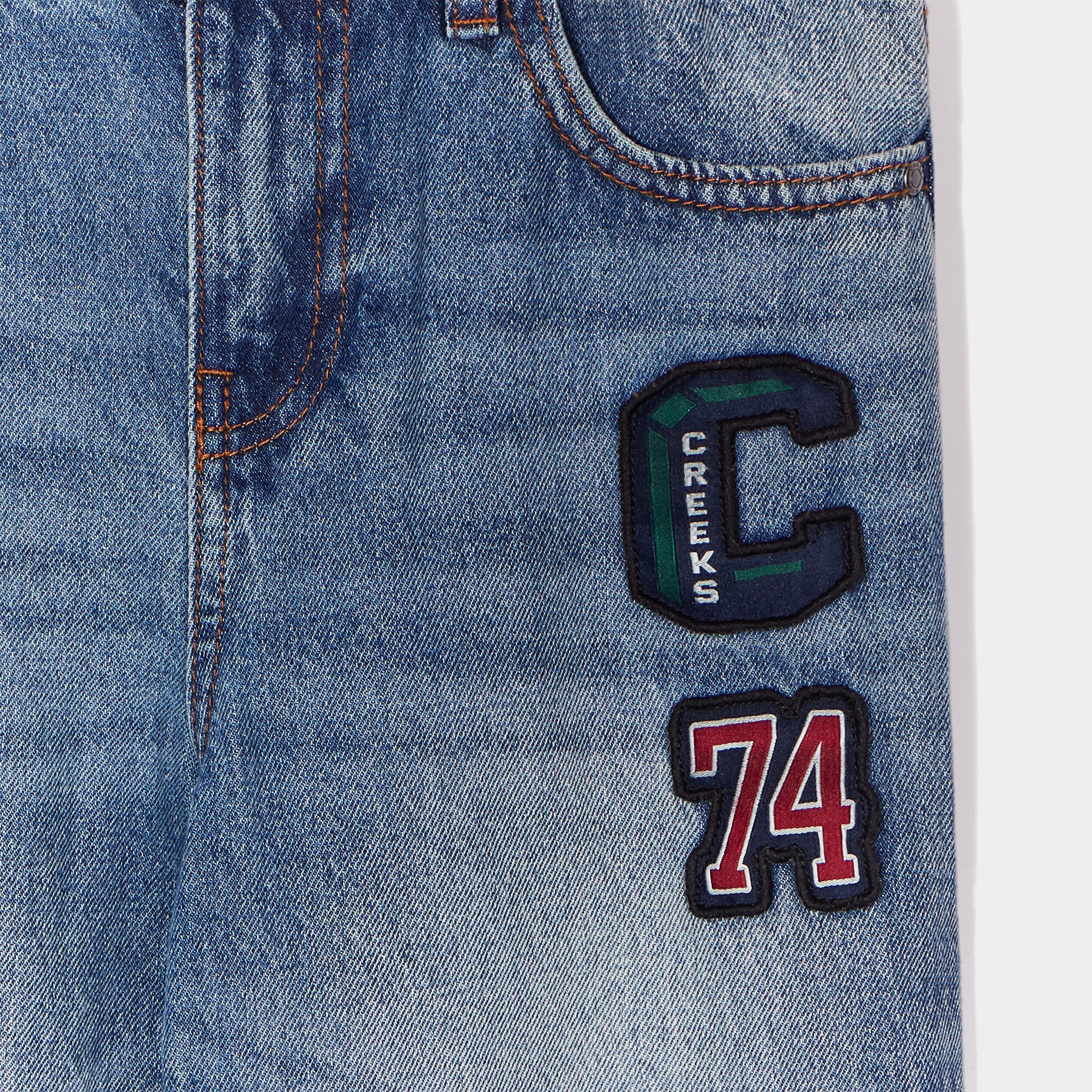 Jeans regular patchs coton Creeks denim double stone garçon | La Halle