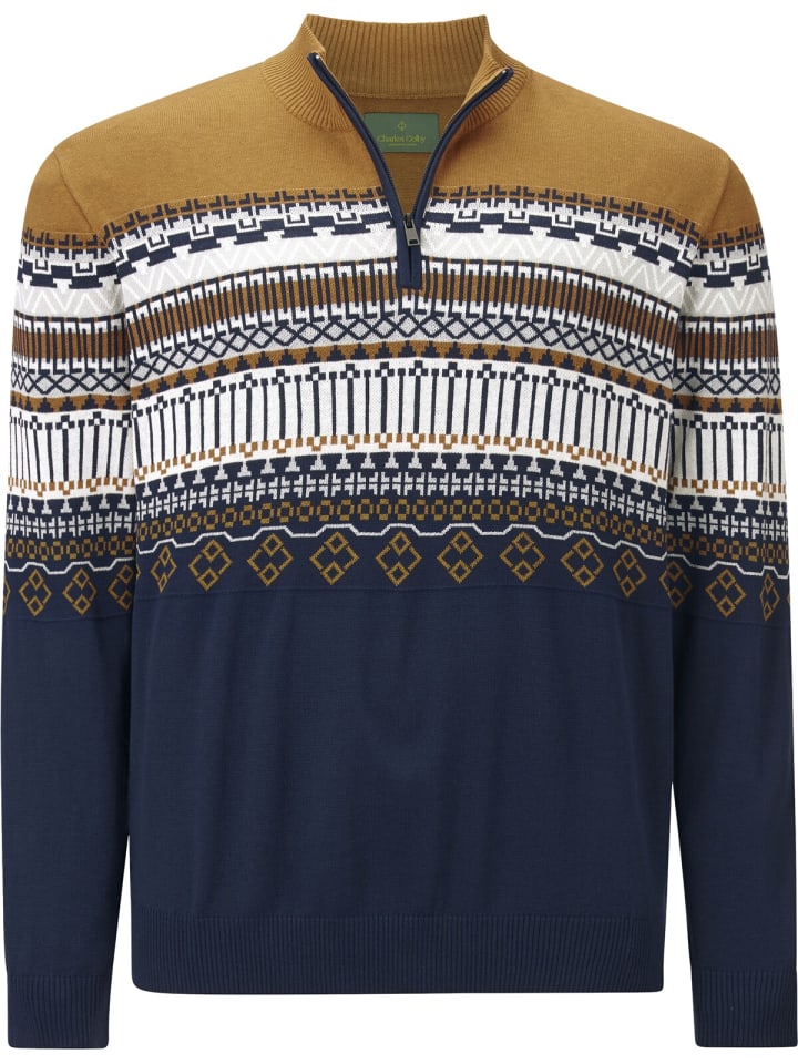 Charles Colby Pullover EARL SENAN in dunkelblau gemustert günstig kaufen