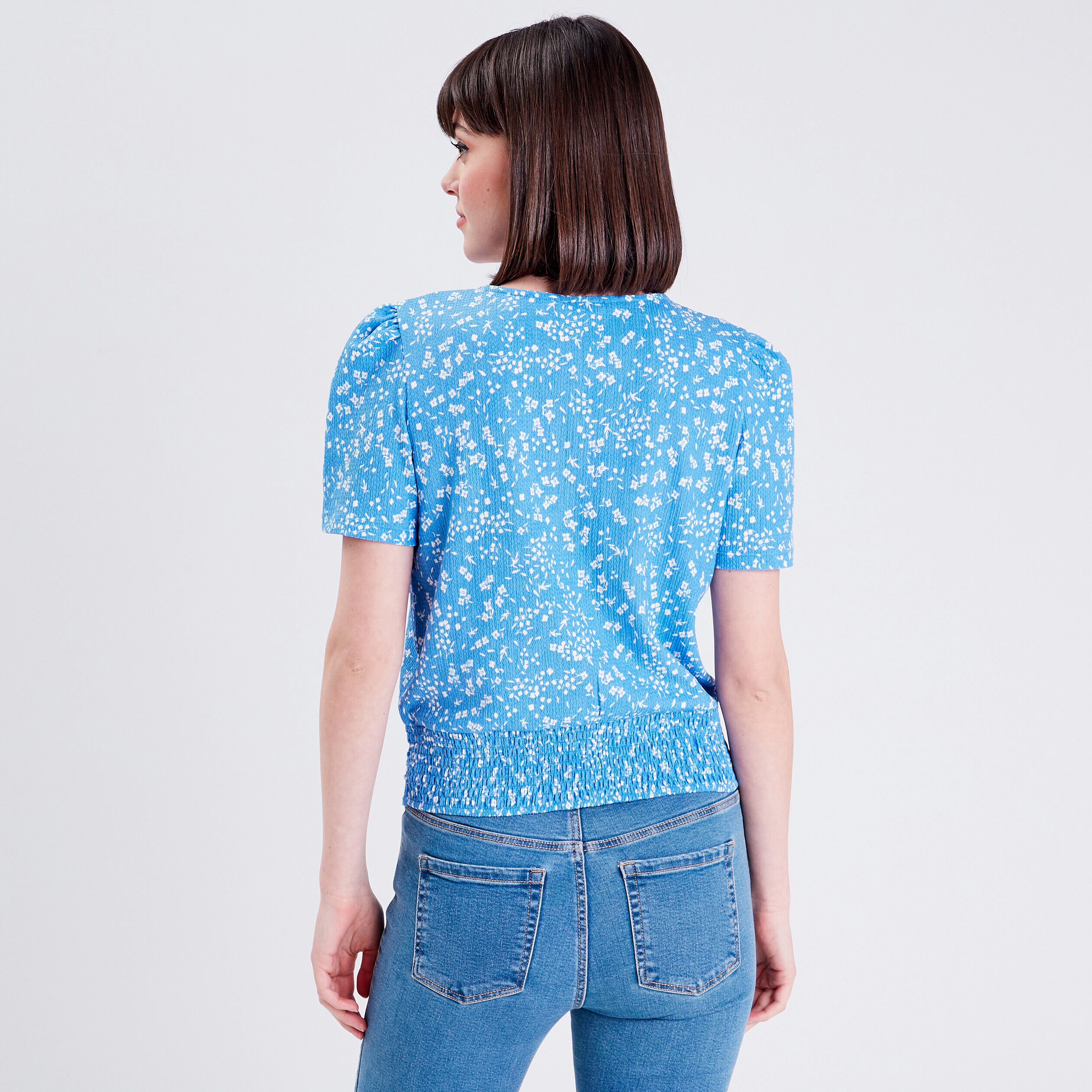 Blouse manches courtes bleu femme | Cache Cache