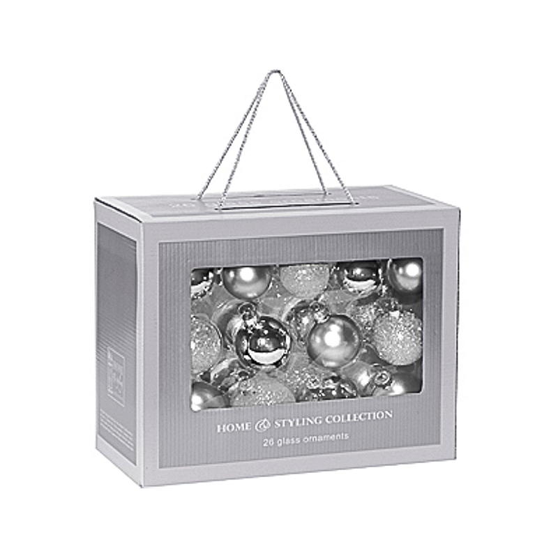 Julekule 26-pk glass, sølv