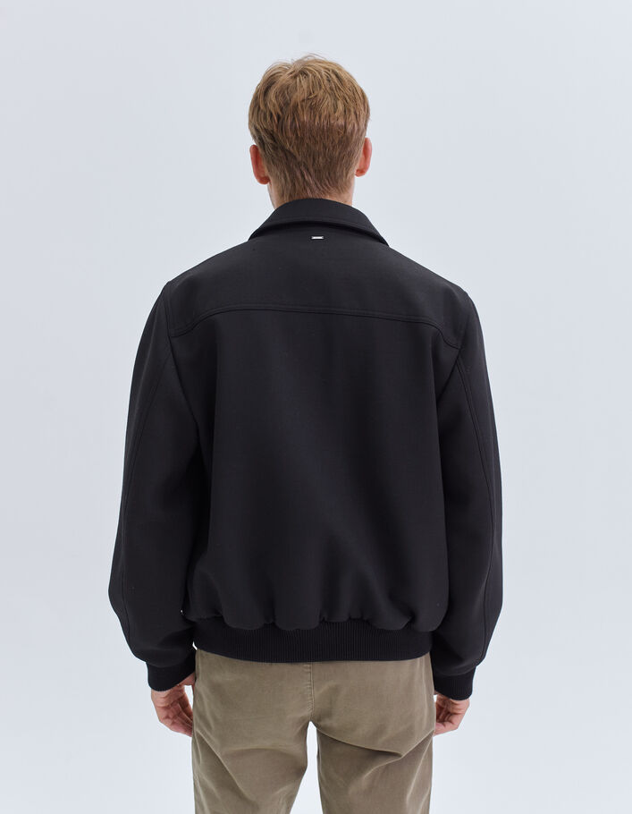 Blouson noir forme bomber à double col Homme