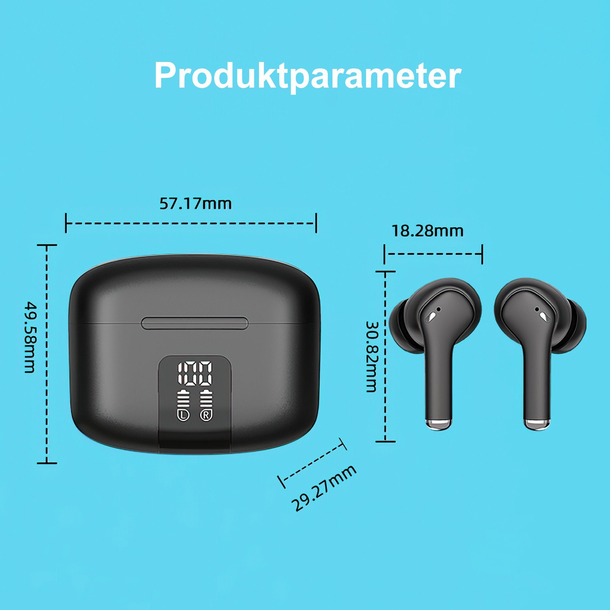 Vbrisi Bluetooth Kopfhörer, True Wireless Bluetooth 5.3 IPX5 wasserdicht In-Ear-Kopfhörer (Voice Assistant, Rauschunterdrückung, Bluetooth)