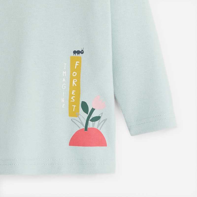 T-shirt bleu bébé fille à motifs en coton bio Catimini