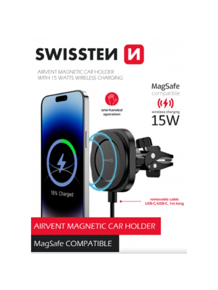 Swissten Magstick Auto-Halter mit 15W Drahtloser Ladefunktion MagSafe in schwarz günstig kaufen 20 cm