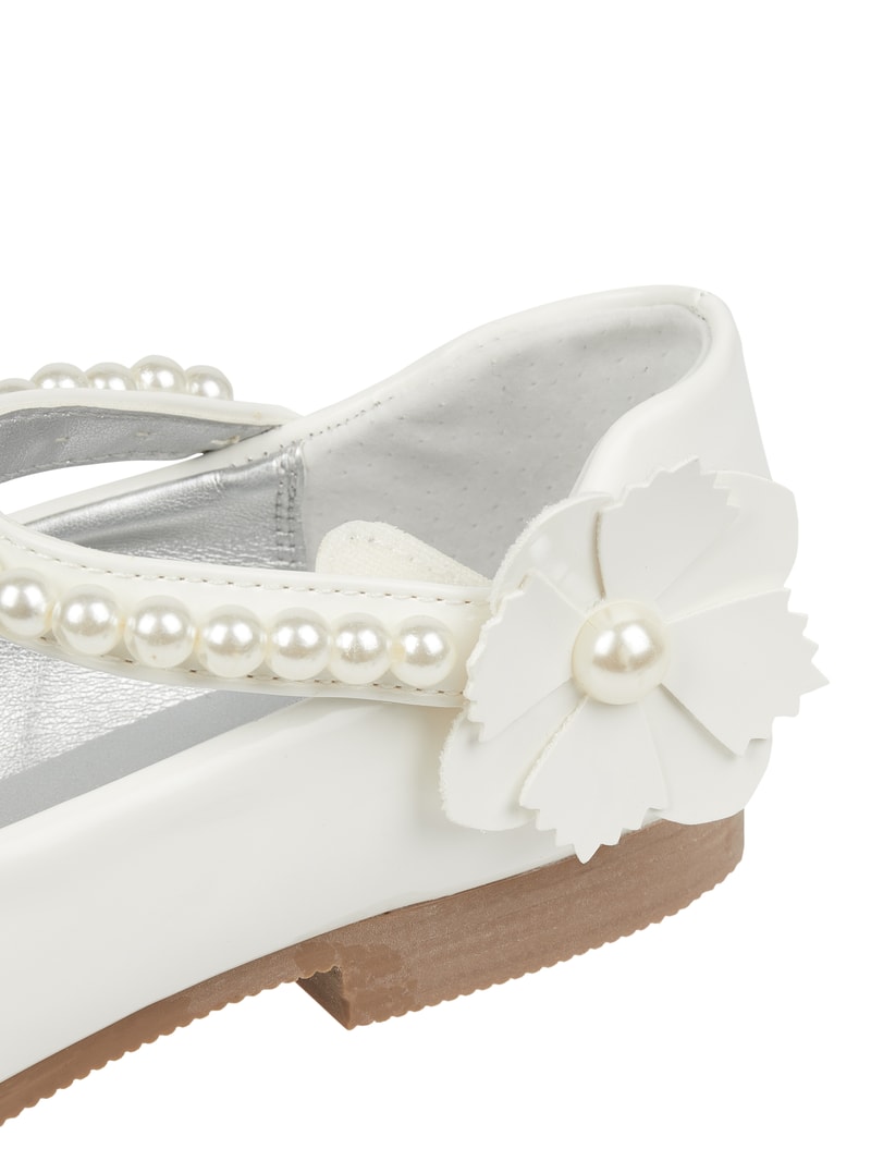 Ballerinas mit Blüten-Applikation in ecru