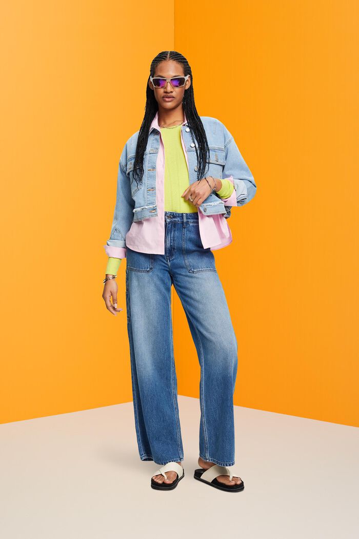 Verkürzte Jeansjacke mit fransigem Besatz