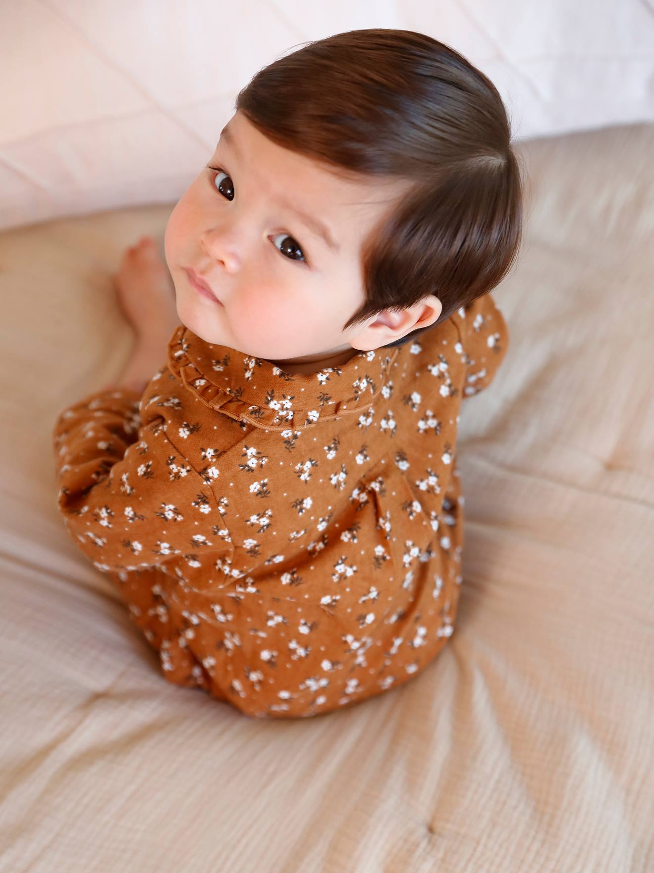 Vertbaudet Mädchen Baby Strampler, Oeko-Tex - karamell bedruckt