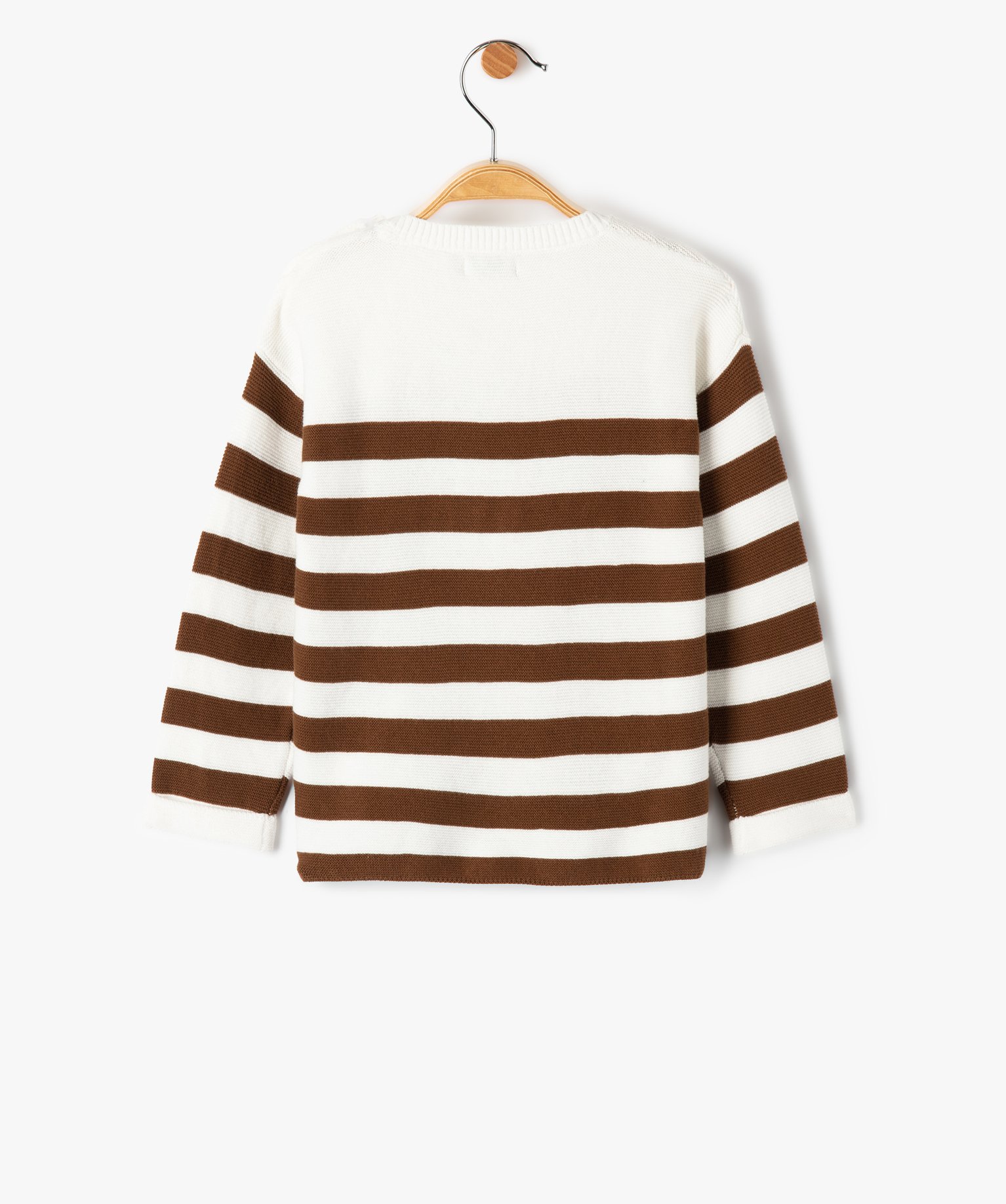 Pull bébé Garçon à rayures et inscription bouclette ecru | GEMO