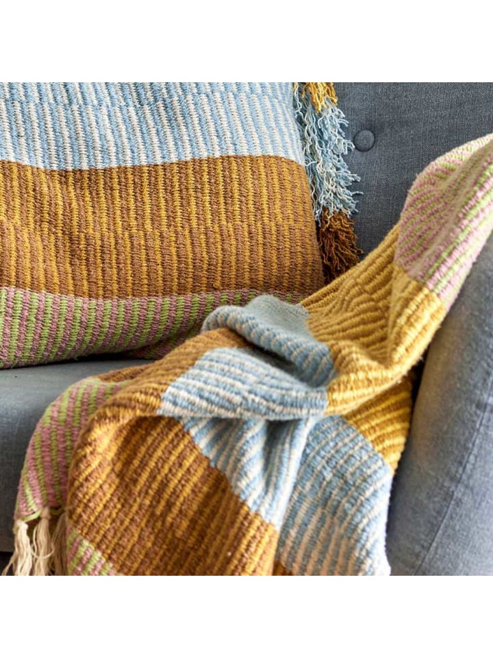 Bloomingville Decke ISNEL Gelb Blau Braun Gestreift 160x130 cm günstig kaufen onesize