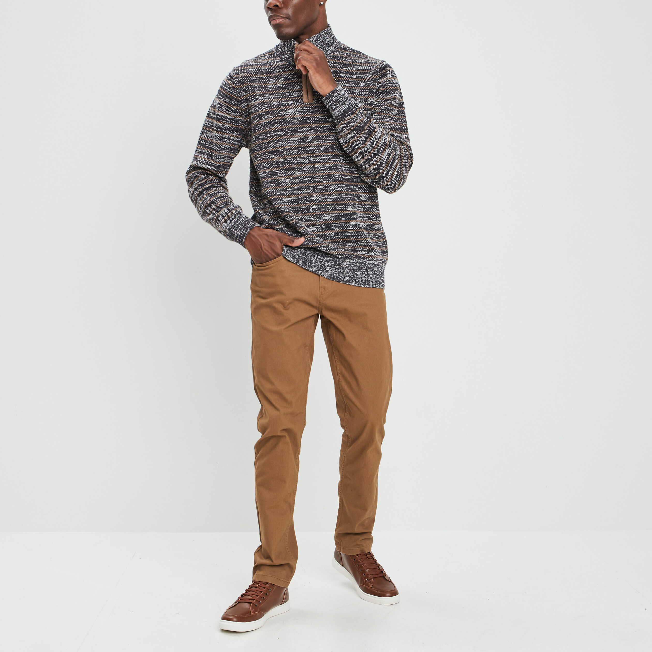Pull avec col montant gris foncé homme | La Halle