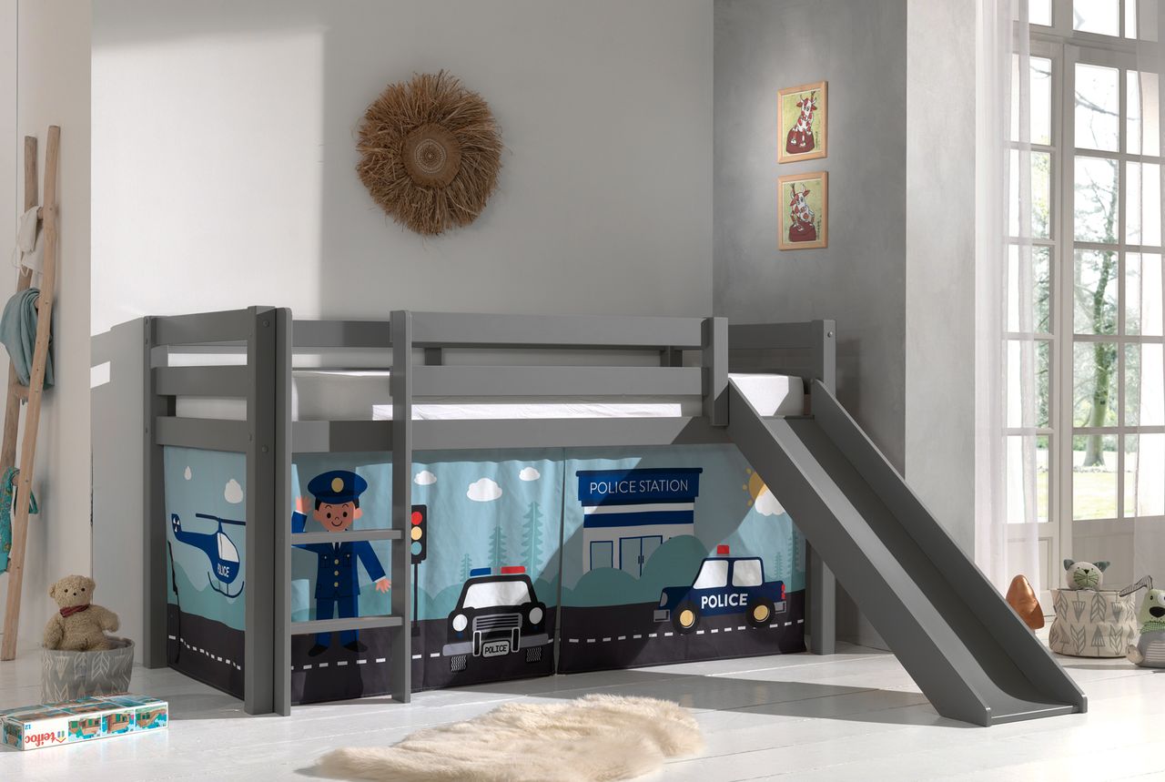 VIPACK Halbhohes Bett PINO, mit Rutsche und Textilset 