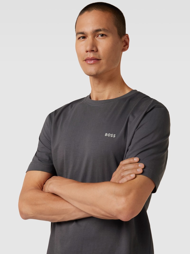 T-Shirt mit Label-Print Modell 'Racing' in dunkelgrau