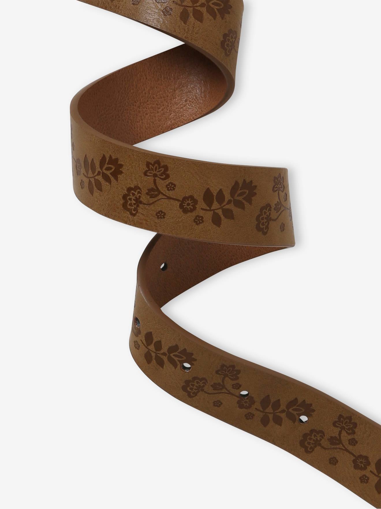 Ceinture à fleurs embossées fille brun