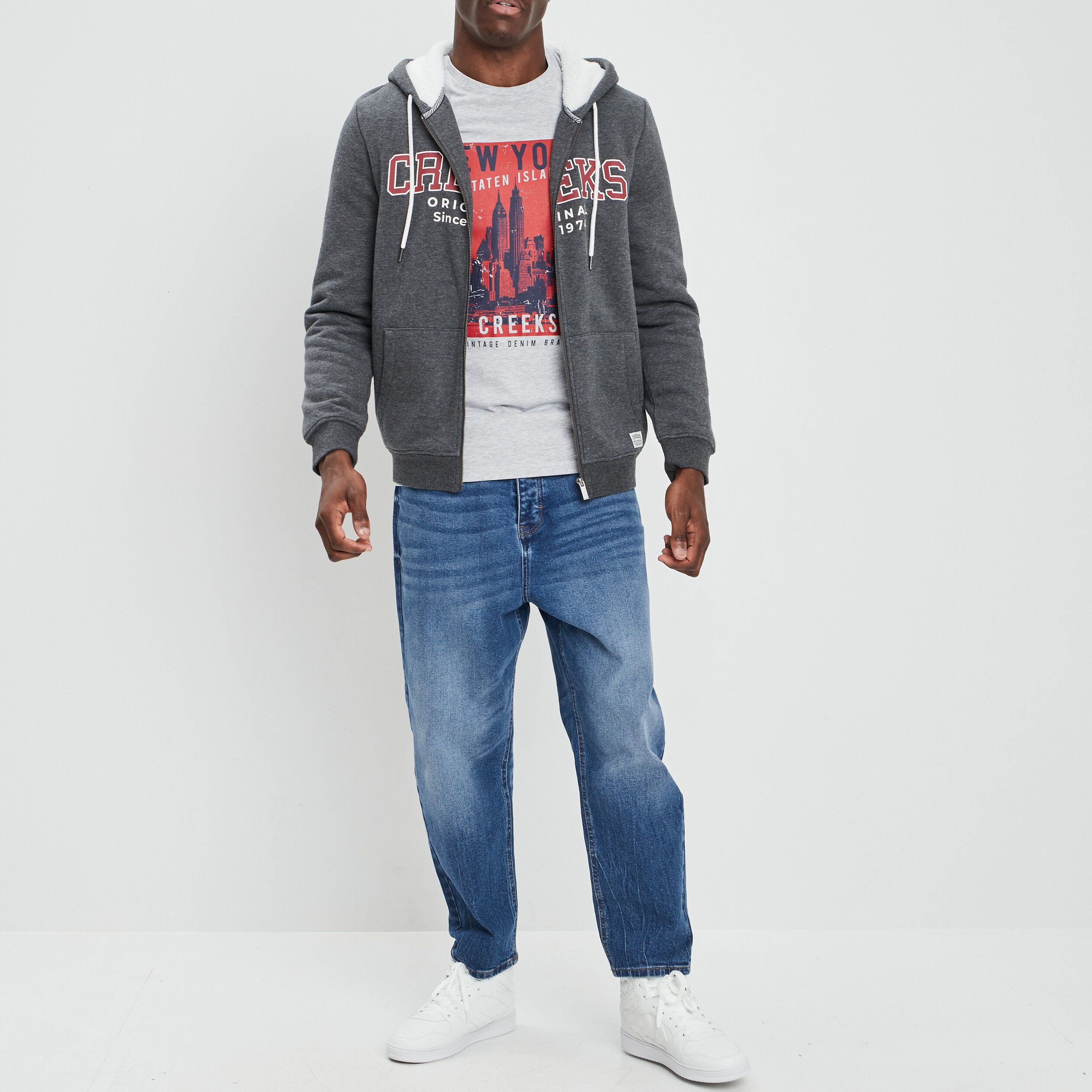 Sweat zippé à capuche Creeks gris foncé homme | La Halle